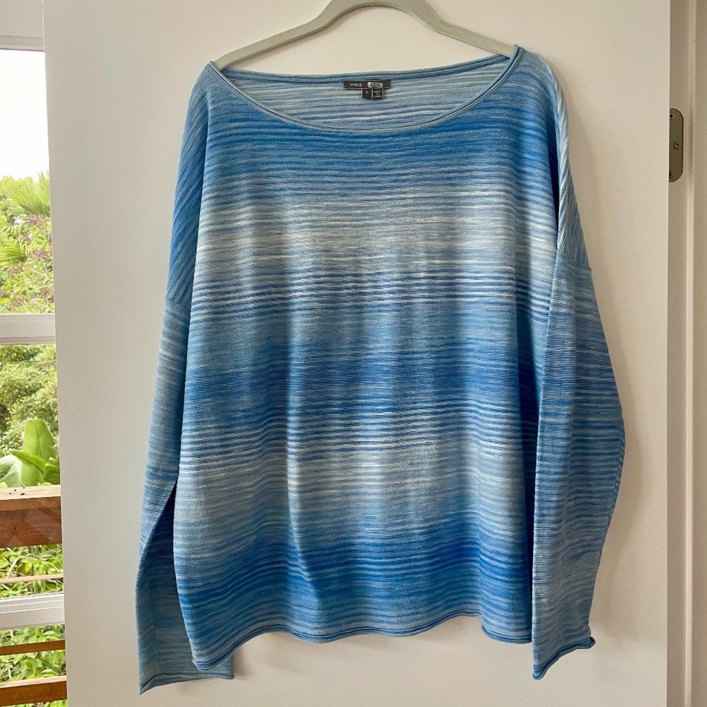 Vince Boat Neck, Long-Sleeve Ombre Blue Top, Size‎ Large